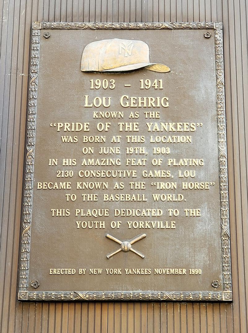 Lou Gehrig Birthplace Plaque - New York City - History's Homes