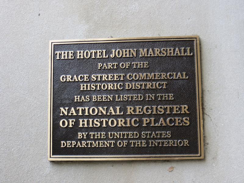 Hotel John Marshall plaque - Richmond - History's Homes