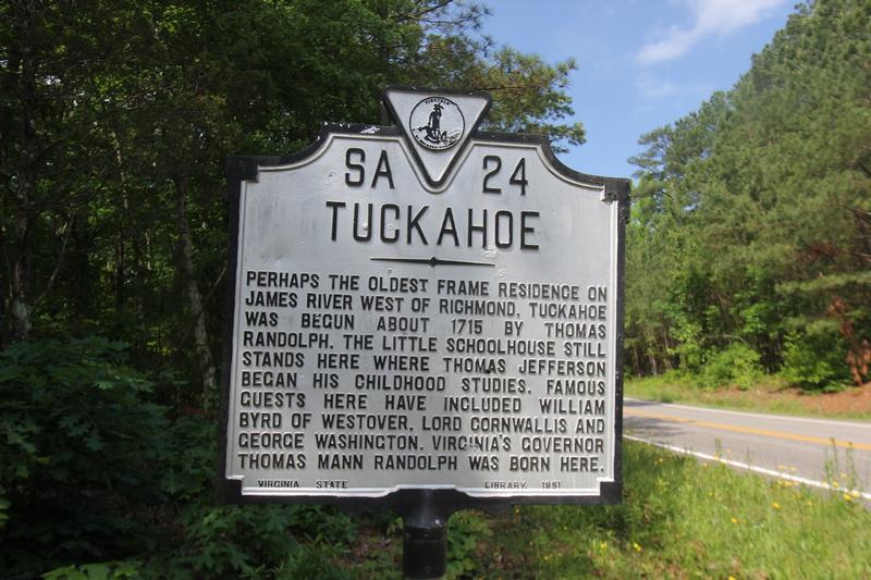 Tuckahoe Plantation marker - Henrico - History's Homes