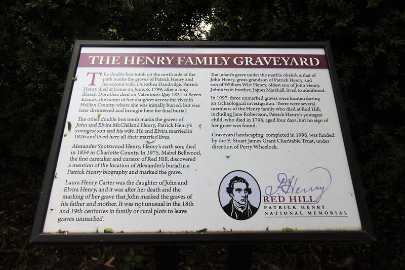 Patrick Henry Grave sign - Red Hill - History's Homes