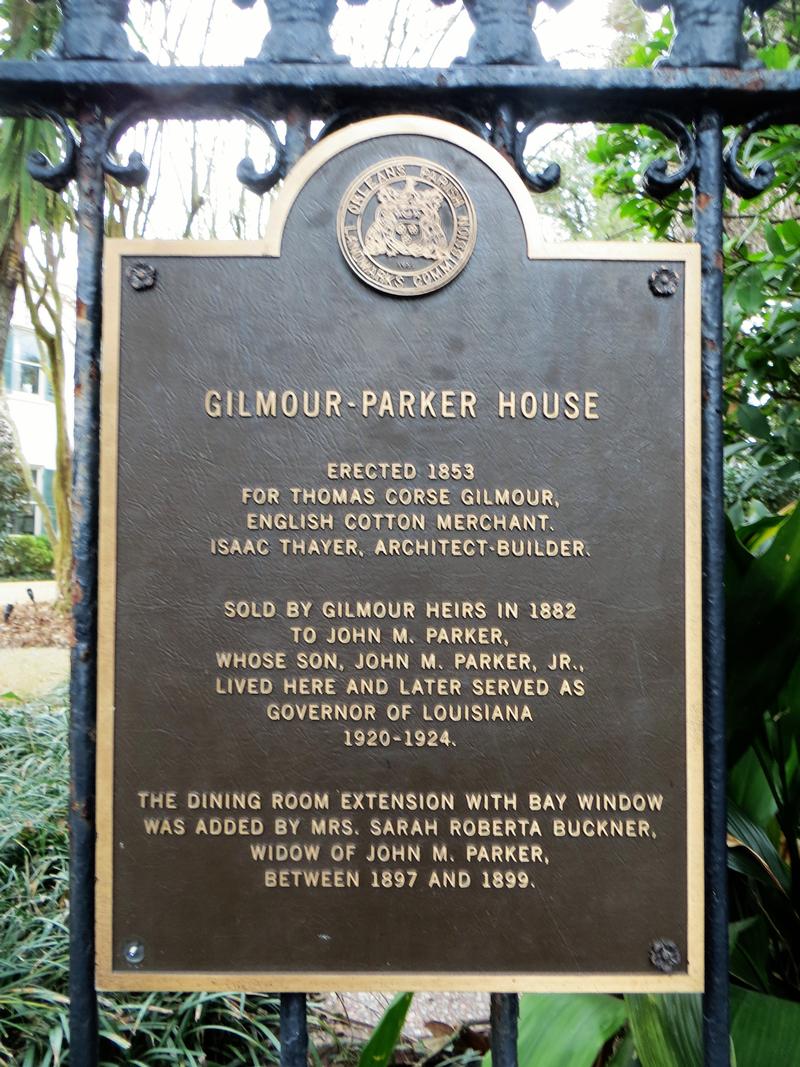 Gilmour-Parker House plaque - New Orleans - History's Homes