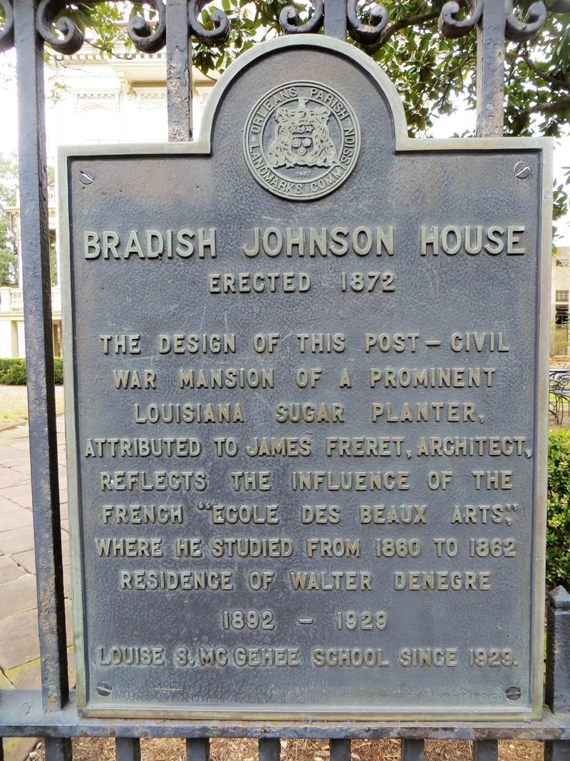 Bradish Johnson House Plaque - New Orleans - History's Homes