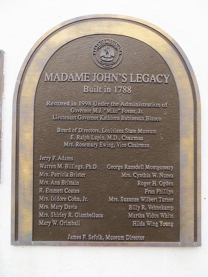 Madame John's Legacy plaque - New Orleans - History's Homes