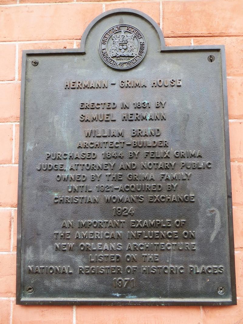 Hermann-Grima House plaque - New Orleans - History's Homes