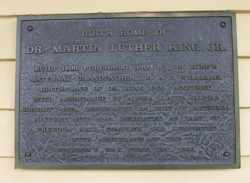 Martin Luther Jing, Jr. Birthplace plaque - Atlanta - History's Homes